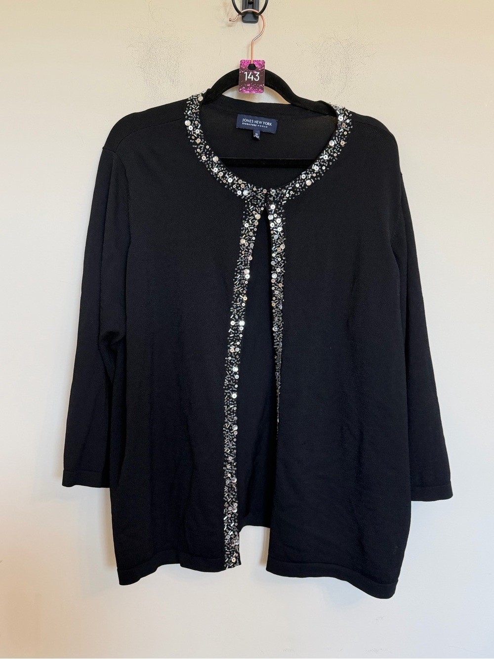 Jones New York Signature Woman 3X Black Beaded Embellished Cardigan - Picture 2 of 5